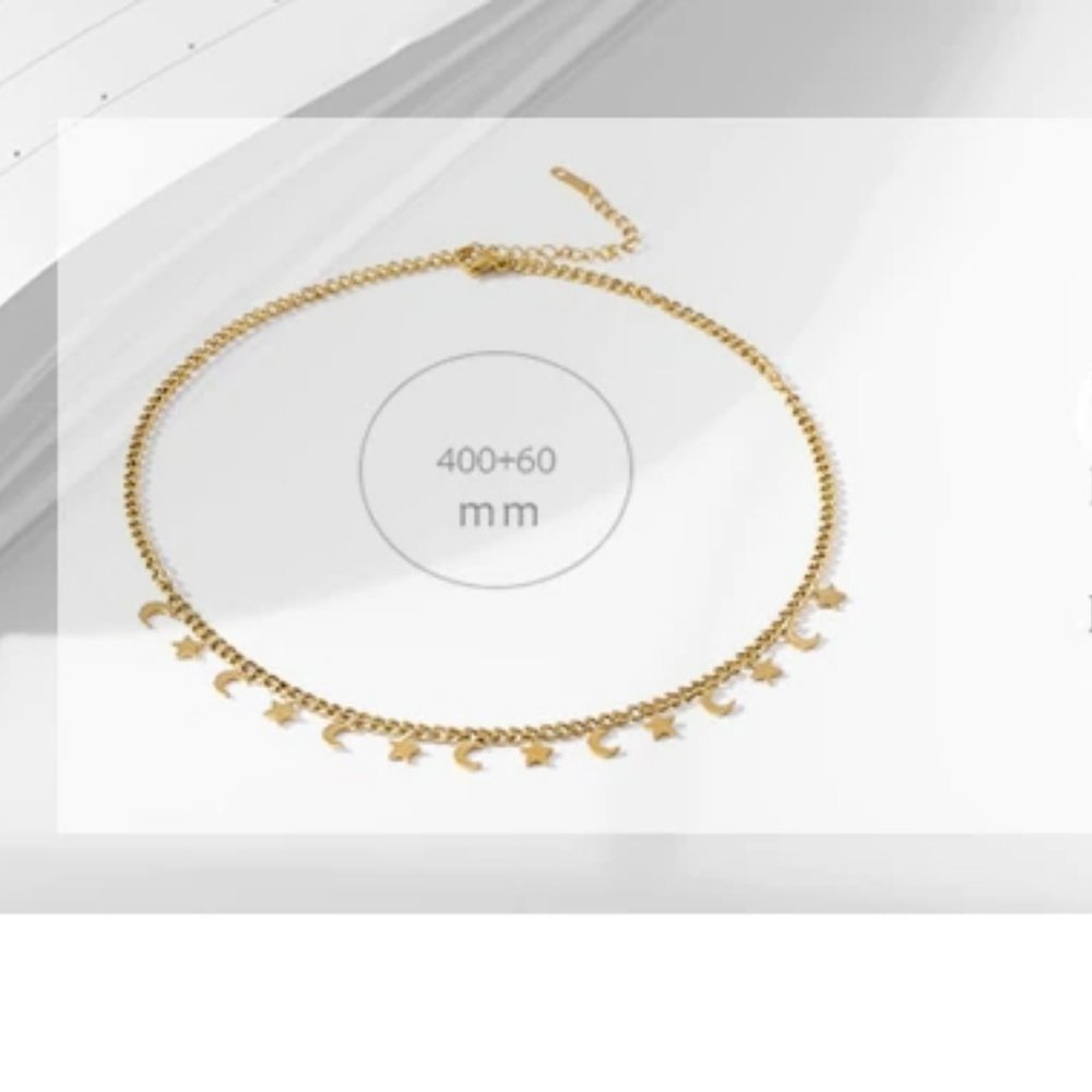 NEW 18K Gold Plated Moon Star Link Chain Necklace - Picture 4 of 4